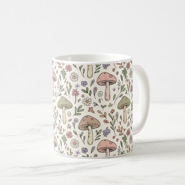 Neutral Beige Earthy Mushroom Seamless Pattern Coffee Mug (Front Right)