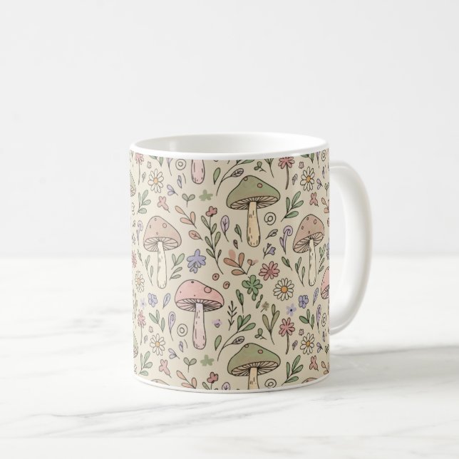 Neutral Beige Earthy Mushroom Seamless Pattern Coffee Mug (Front Right)
