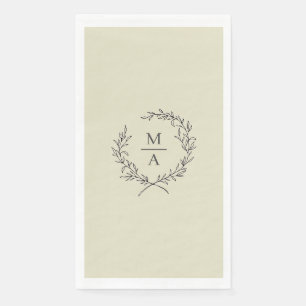 Neutral Beige Elegant Laurel Wreath Monogram Napkin