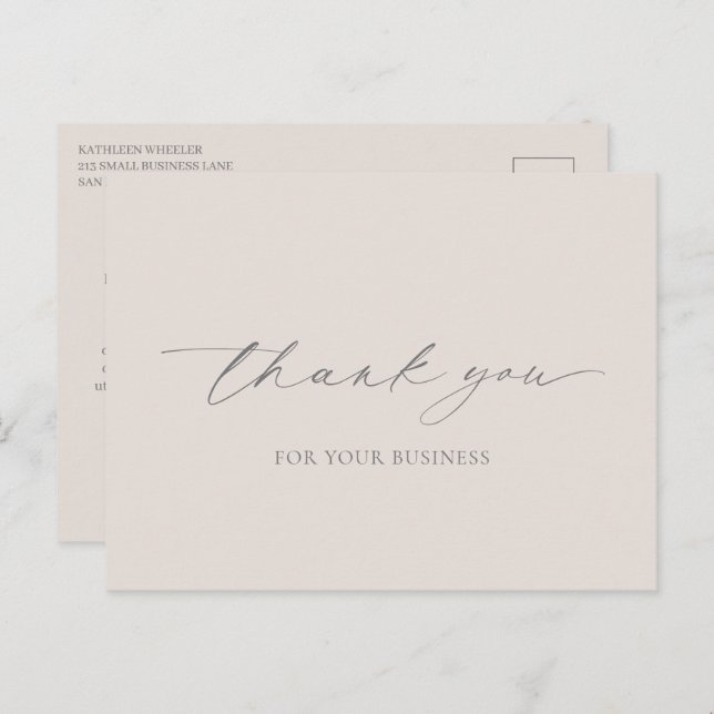 Neutral Beige Elegant Modern Business Thank You Postcard (Front/Back)