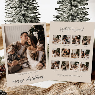 Neutral Beige Family Photo Merry Christmas Holiday Card