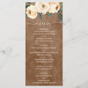 Neutral Beige Floral Boho Brown Wedding Menu