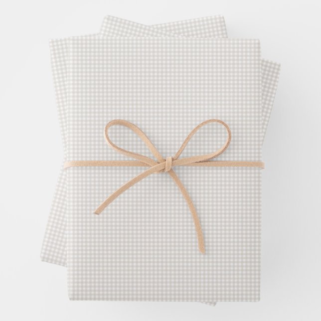 Neutral beige gingham check simple cute  wrapping paper sheet (In situ)
