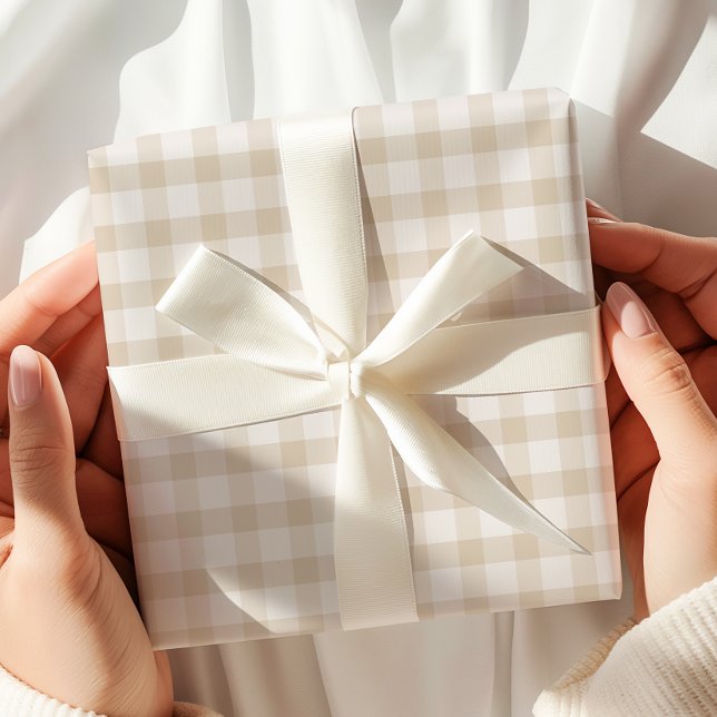 Neutral Beige Gingham Holiday Wrapping Paper (Creator Uploaded)