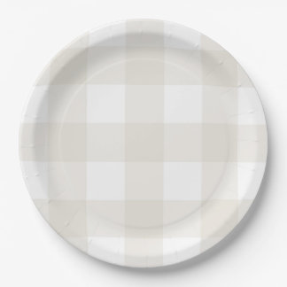Neutral Beige Gingham Paper Plate