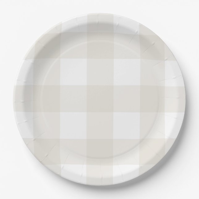 Neutral Beige Gingham Paper Plate (Front)