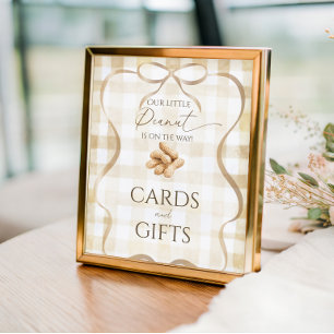 Neutral Beige Gingham Peanut Baby Shower Favour Poster