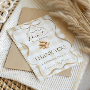 Neutral Beige Gingham Peanut Baby Shower Favour Thank You Card