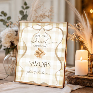 Neutral Beige Gingham Peanut Baby Shower Favours Poster