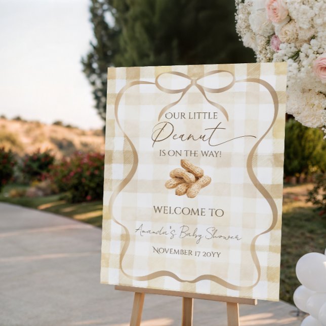 Neutral Beige Gingham Peanut Baby Shower Welcome Poster (Creator Uploaded)