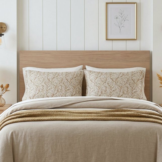 Neutral Beige Gold Botanical Leaf William Morris Pillowcase (Creator Uploaded)