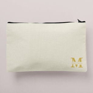 Neutral Beige Gold Monogram Accessory Pouch