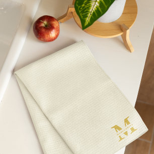 Neutral Beige Gold Monogram Tea Towel