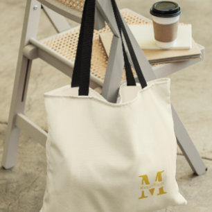 Neutral Beige Gold Monogram Tote Bag