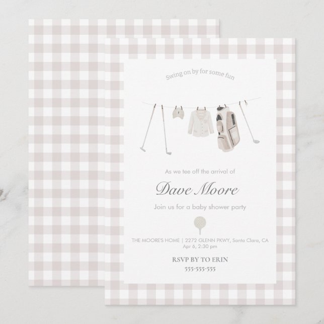 Neutral beige Golf baby shower party Invitation (Front/Back)