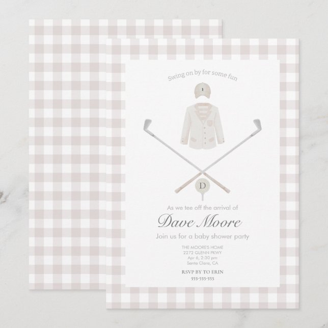 Neutral Beige Golf theme baby shower Invitation (Front/Back)