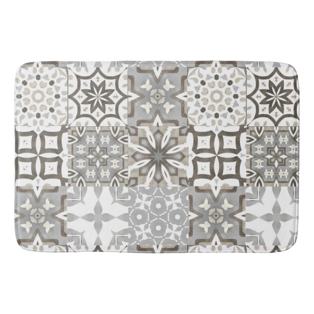 Neutral,beige,grey ,Moroccan tiles  Bath Mat (Front)
