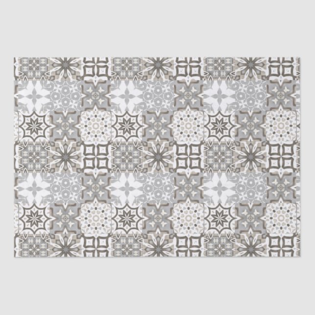 Neutral,beige,grey ,Moroccan tiles  Tissue Paper (Front)