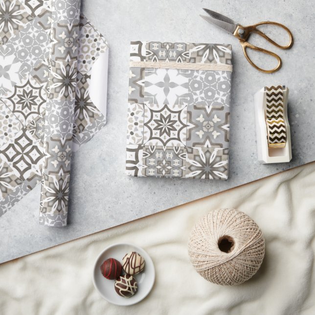 Neutral,beige,grey ,Moroccan tiles  Wrapping Paper (Crafts)