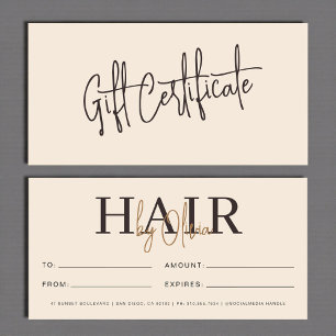 Neutral Beige Hair Salon Logo Gift Certificates