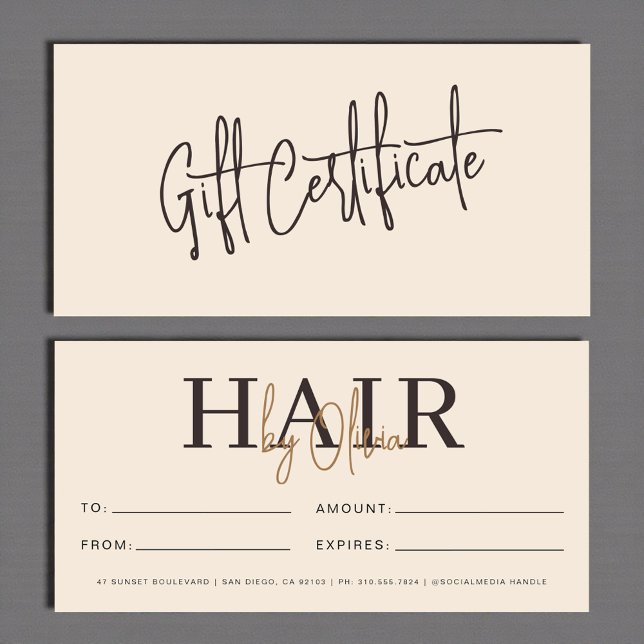 Neutral Beige Hair Salon Logo Gift Certificates (Creator Uploaded)