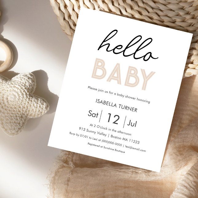 Neutral Beige Hello Baby | Baby Shower Invitation (Creator Uploaded)