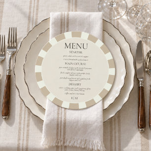 Neutral Beige & Ivory Striped Round Wedding Dinner Menu