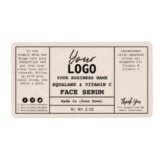 Neutral Beige Kraft Paper Serum Labels