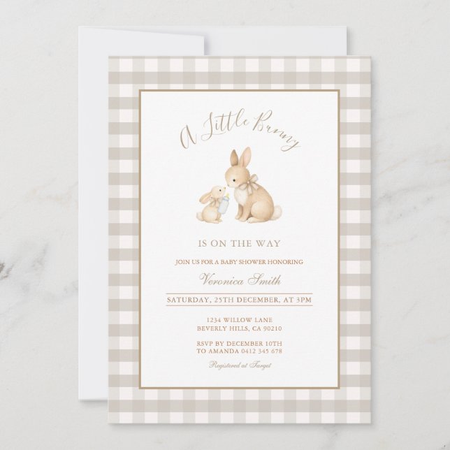 Neutral Beige Little Bunny Baby Shower Invitation (Front)