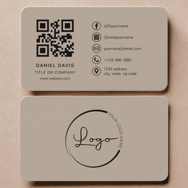 Neutral Beige Logo QR Code  Business Card (Creator Uploaded)