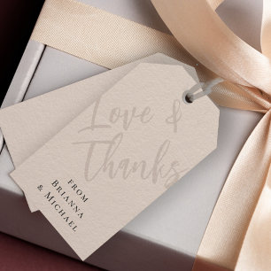 Neutral Beige Love and Thanks with Names Gift Tags