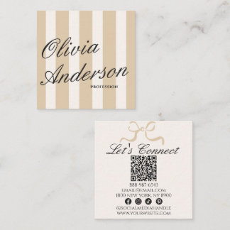 Neutral Beige Luxury Vintage Old Money QR Code Square Business Card