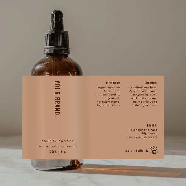 Neutral Beige Minimal 4 OZ Cosmetic Bottle Label (Neutral Beige Minimal 4 OZ Cosmetic Bottle Label *verify size to ensure a good fit*)