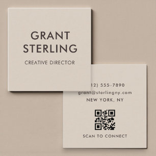Neutral Beige Minimal Typography QR Code Square Business Card