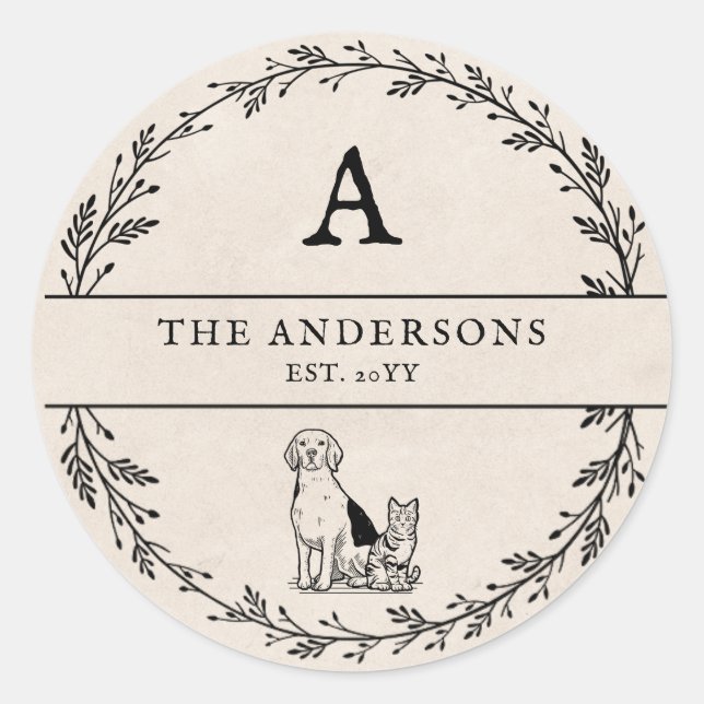 Neutral Beige Minimalist Newlywed Gift Monogram  Classic Round Sticker (Front)