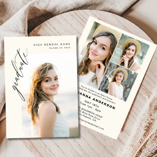 Neutral Beige Minimalist Photo Graduation Party Invitation