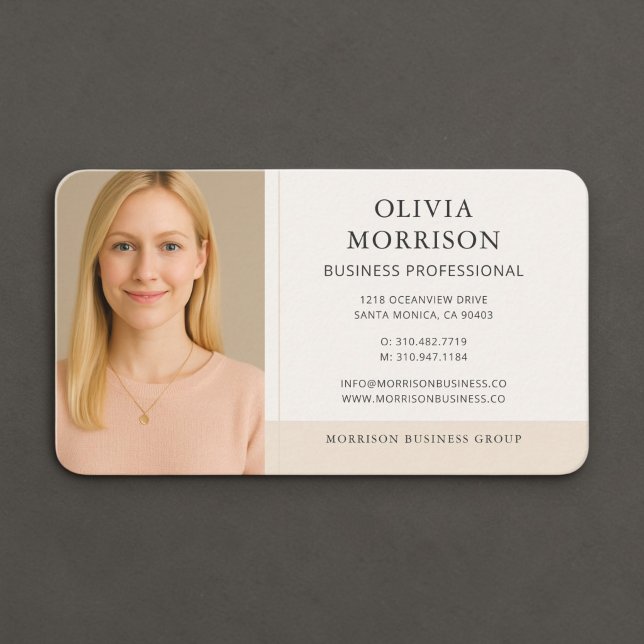 Neutral Beige Photo Business Card (Creator Uploaded)