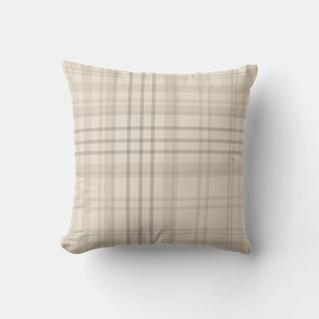 Neutral Beige Plaid Cushion (Front)