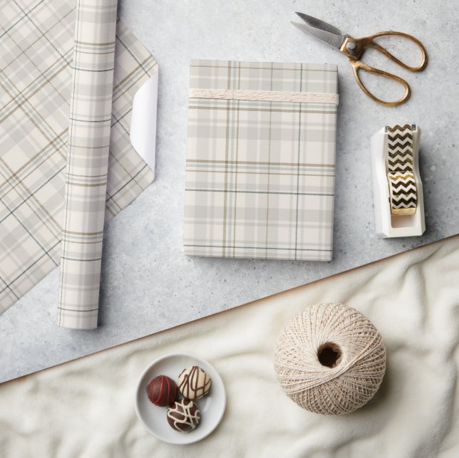 Neutral Beige Plaid Gift Wrap | Modern Minimalist  (Crafts)