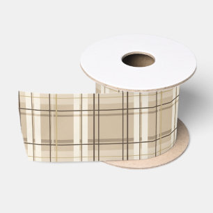 Neutral Beige Plaid Tartan Satin Ribbon