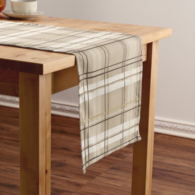 Neutral Beige Plaid Tartan  Short Table Runner (In Situ)