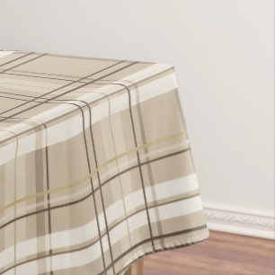 Neutral Beige Plaid Tartan Tablecloth