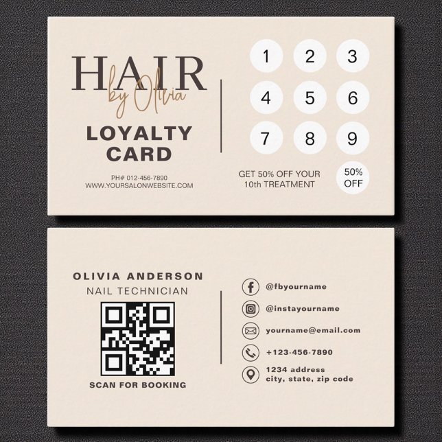 Neutral Beige QR Code Hair Salon Loyalty Card (Creator Uploaded)