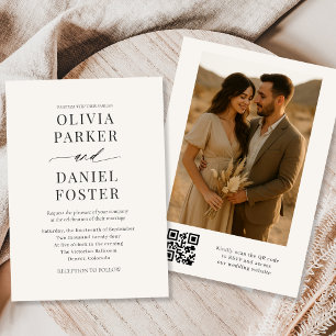 Neutral Beige QR Code Photo Wedding Invitation