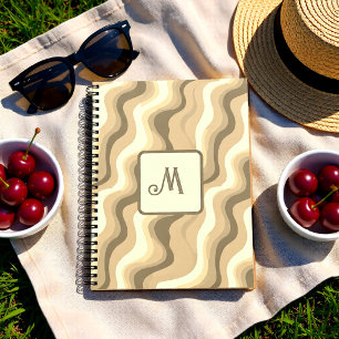 Neutral Beige Retro Waves Personalised Monogram Notebook