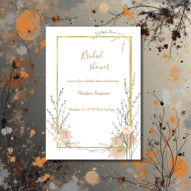 Neutral Beige Rustic Floral Bridal Shower Invitation (Creator Uploaded)