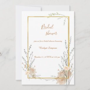 Neutral Beige Rustic Floral Bridal Shower Invitation