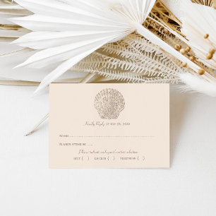 Neutral Beige Seashell Beach Wedding RSVP Card