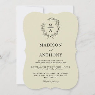 Neutral Beige Simple Elegant Monogram Wedding Invitation