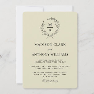 Neutral Beige Simple Elegant Monogram Wedding Invitation